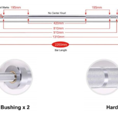 Barra de levantamento de peso com dimensões e especificações técnicas