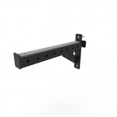 Suporte metálico preto com base de fixação e orifícios