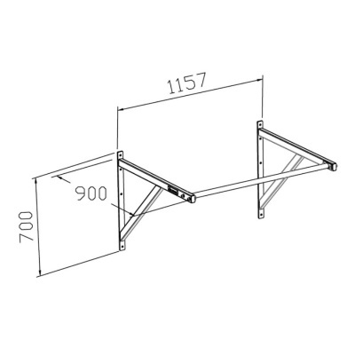 Dois suportes metálicos brancos de parede com estrutura triangular e medidas indicadas