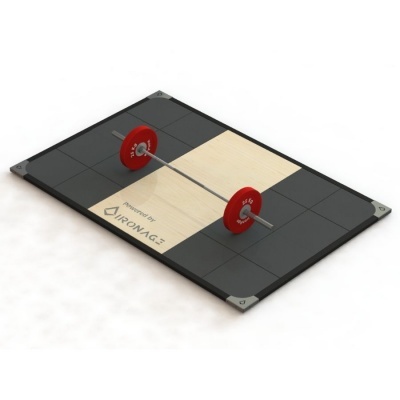 Plataforma de levantamento de peso com barra e discos vermelhos