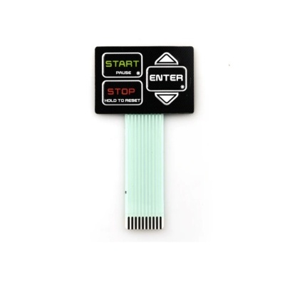 Painel de botões eletrónicos com texto e fita de circuitos