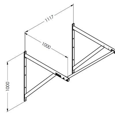 Desenho técnico de duas ferragens triangulares para suporte de prateleiras com dimensões.