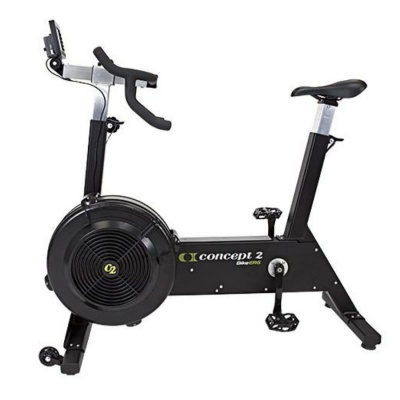 Bicicleta estática preta com mostrador e banco ajustável