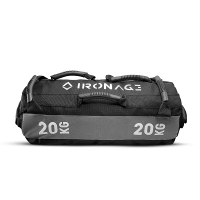 Saco de treino preto e cinzento IRONAGE 20 kg com várias pegas acolchoadas