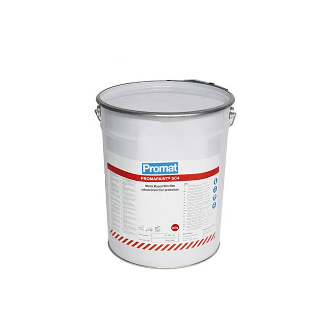 Tinta Intumescente PROMAT PROMAPAINT SC4 Balde branco metálico com rótulo PROMAT PROMAPAINT BC4 e tampa
