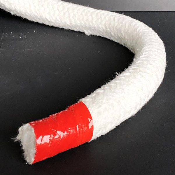 Burlete trançado redondo Fibra RCF 1100°C com reforço Inconel Corda branca espessa com ponta envolvida em fita vermelha
