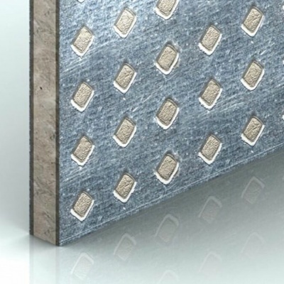 Painel metálico com padrão de losangos em relevo