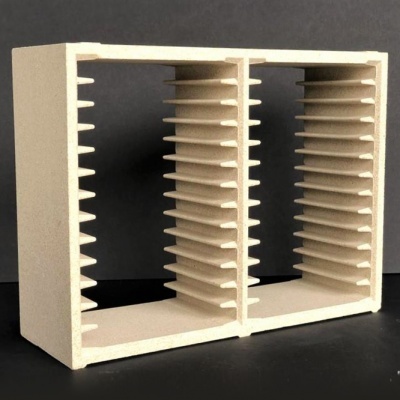 Caixa organizadora dupla bege com divisórias horizontais