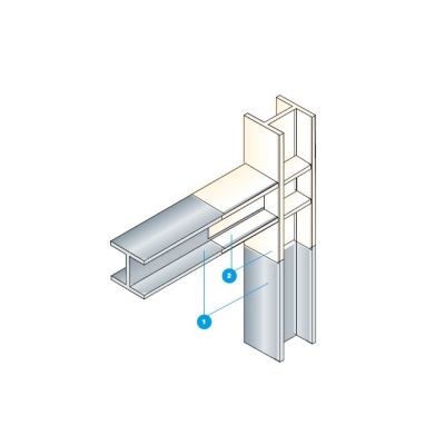 Estrutura metálica com perfis de aço conectados e numerados