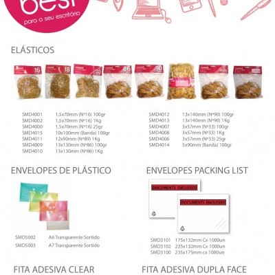 Produtos de escritório smart'd elásticos, envelopes plastico, envelopes packing list, fita adesiva clear e dupla face
