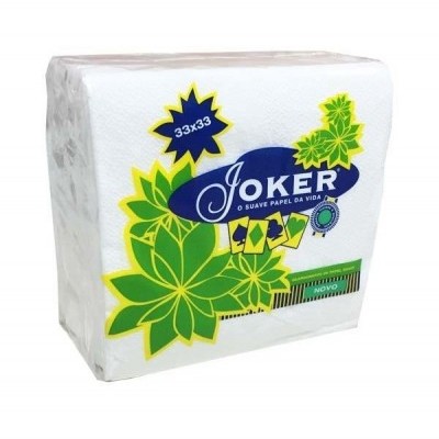 Pacote de guardanapos de papel branco com decoração verde e amarela da marca Joker