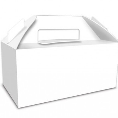 Caixa de embalagem branca com alça integrada no topo