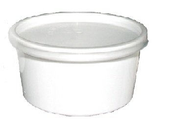 Recipiente redondo branco com tampa de plástico
