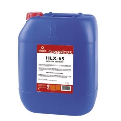 Recipiente azul de plástico com rótulo do produto HLX-65