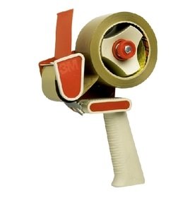 Dispensador de fita adesiva com pega branca e detalhes vermelhos