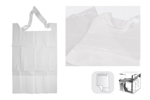 Avental descartável branco em plástico com embalagem