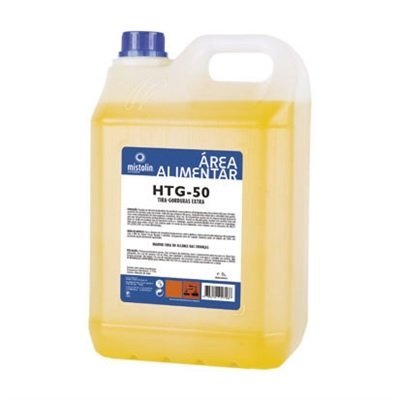 Recipiente plástico amarelo com etiqueta azul e branca de detergente HTG-50