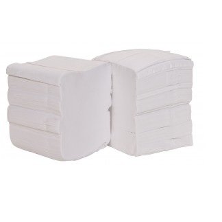 Dois blocos de toalhetes de papel brancos empilhados com padrão de dobra