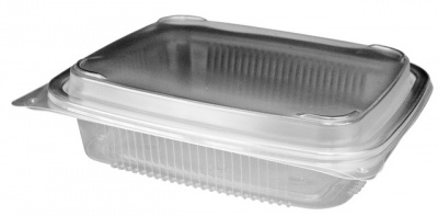 Embalagem plástica transparente com base e tampa retangular