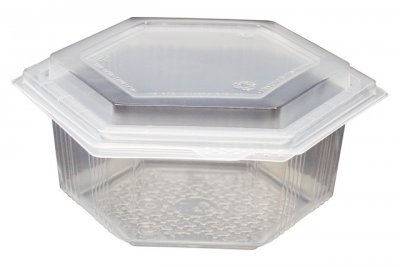Recipiente hexagonal transparente de plástico com tampa