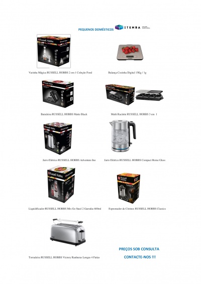 Vários eletrodomésticos RUSSELL HOBBS em caixas com fundo branco