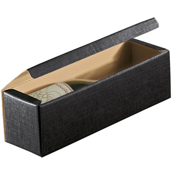 Caixa de presente preta aberta com lata dentro