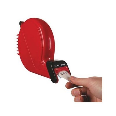 Aparelho medidor de pressão arterial vermelho e preto com visor digital