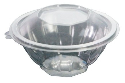 Tigela redonda transparente em plástico com tampa integrada
