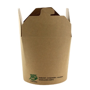 Embalagem de cartão castanho para take-away com texto verde