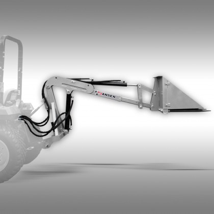 PÁ CARREGADORA TRACTOR DPS 350 Braço hidráulico metálico com pá quadrada montado em veículo agrícola