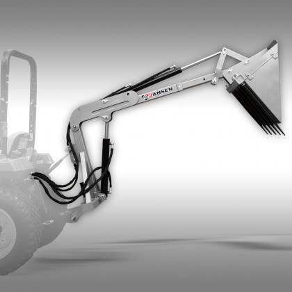 PÁ CARREGADORA TRACTOR DPS 350 Braço hidráulico metálico para maquinaria agrícola com texto JORMSEN