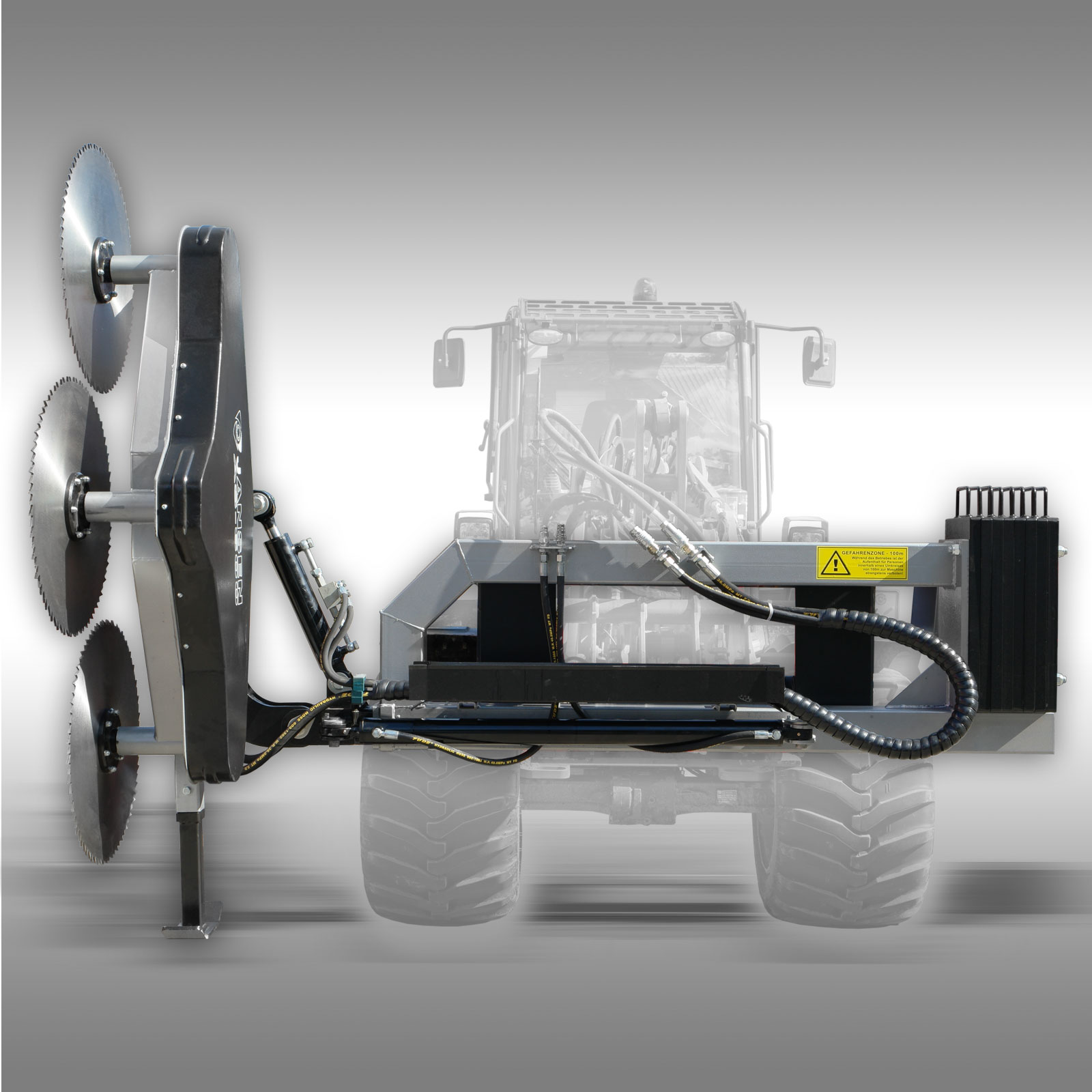 Serra Circular de vaivém AS-600 para trator, carregadora frontal, largura de 1750mm Máquina agrícola com lâminas circulares metálicas montadas numa estrutura preta
