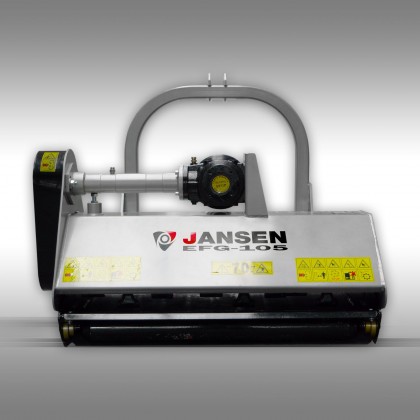 Destroçador de martelos EFG 105 Trituradora agrícola branca e preta JANSEN EFG-105 com etiquetas amarelas