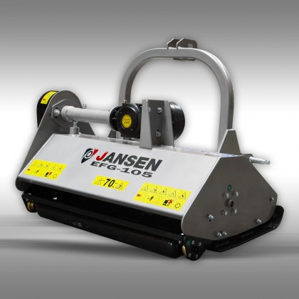 Destroçador de martelos EFG 105 Maquina agrícola metálica JANSEN EFC-105 com etiquetas amarelas de segurança