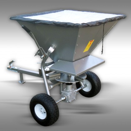 ESPALHADOR SW 200 Distribuidor agrícola metálico com rodas pretas e capa cinza