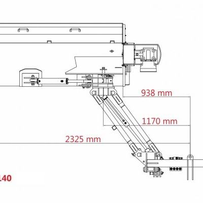 Desenho técnico de máquina industrial AGF-140 com medidas em milímetros