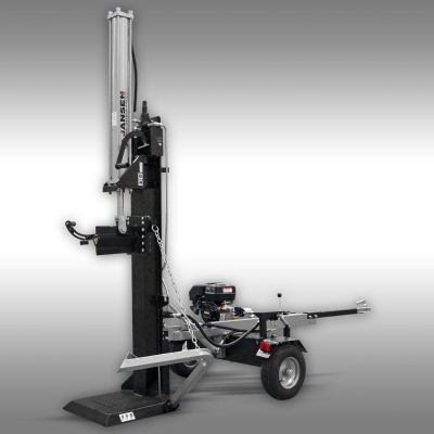 Máquina para partir lenha com motor e estrutura metálica