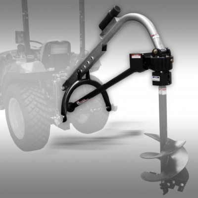 Anexo para trator para perfuração de solo em metal preto e cinzento