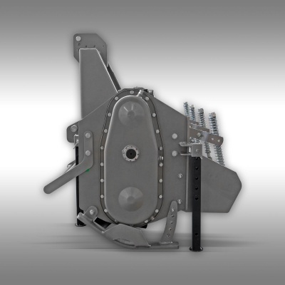 Máquina metálica cinzenta com molas helicoidais na lateral