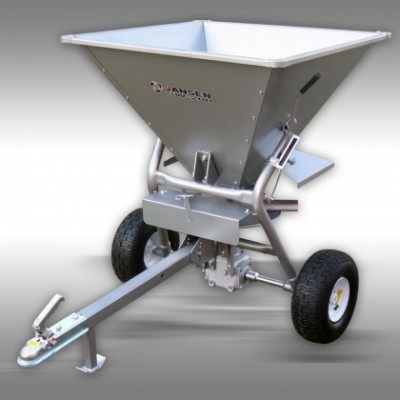 Distribuidor de fertilizantes ANSEM cinzento com rodas negras e eixo metálico