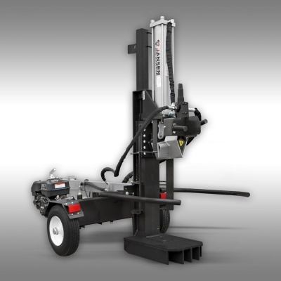 Empilhador hidráulico metálico preto com rodas brancas e cilindro identificado LANSEN