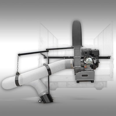 Máquina de aspiração industrial com motor a gasolina e tubo flexível branco