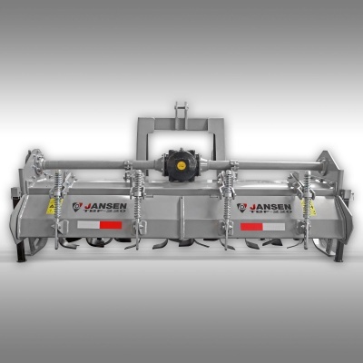 Triturador agrícola metálico cinza com molas e etiquetas JANSEN AGRÍCOLA