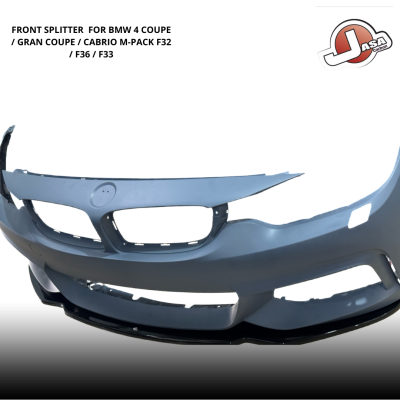 Splitter frontal cinzento para BMW 4 Coupe com texto e logótipo JASA.