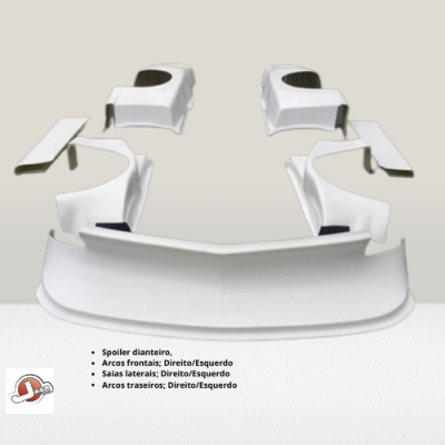 Peças automóveis brancas para carro em fundo cinza com texto em português