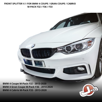 BMW branco com splitter frontal preto e texto descritivo do produto