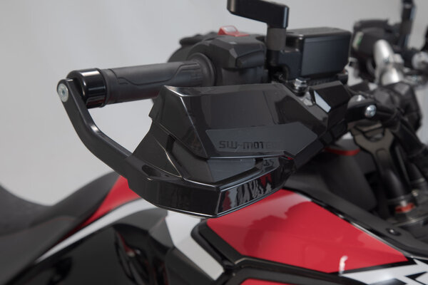 Proteções de mãos Kobra Honda CRF 1100L Manete de moto preta com proteção de mão SIU-MOT em plástico brilhante e fosco