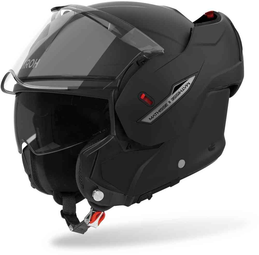Capacete Airoh Mathisse II Capacete de moto preto com viseira translúcida e detalhes prateados