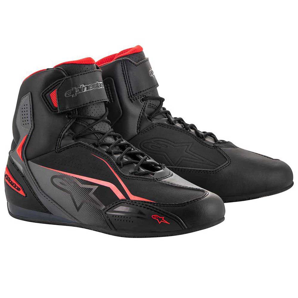 Botas Alpinestars Faster 3 sapatilhas desportivas pretas e vermelhas com atacadores e fecho ajustável
