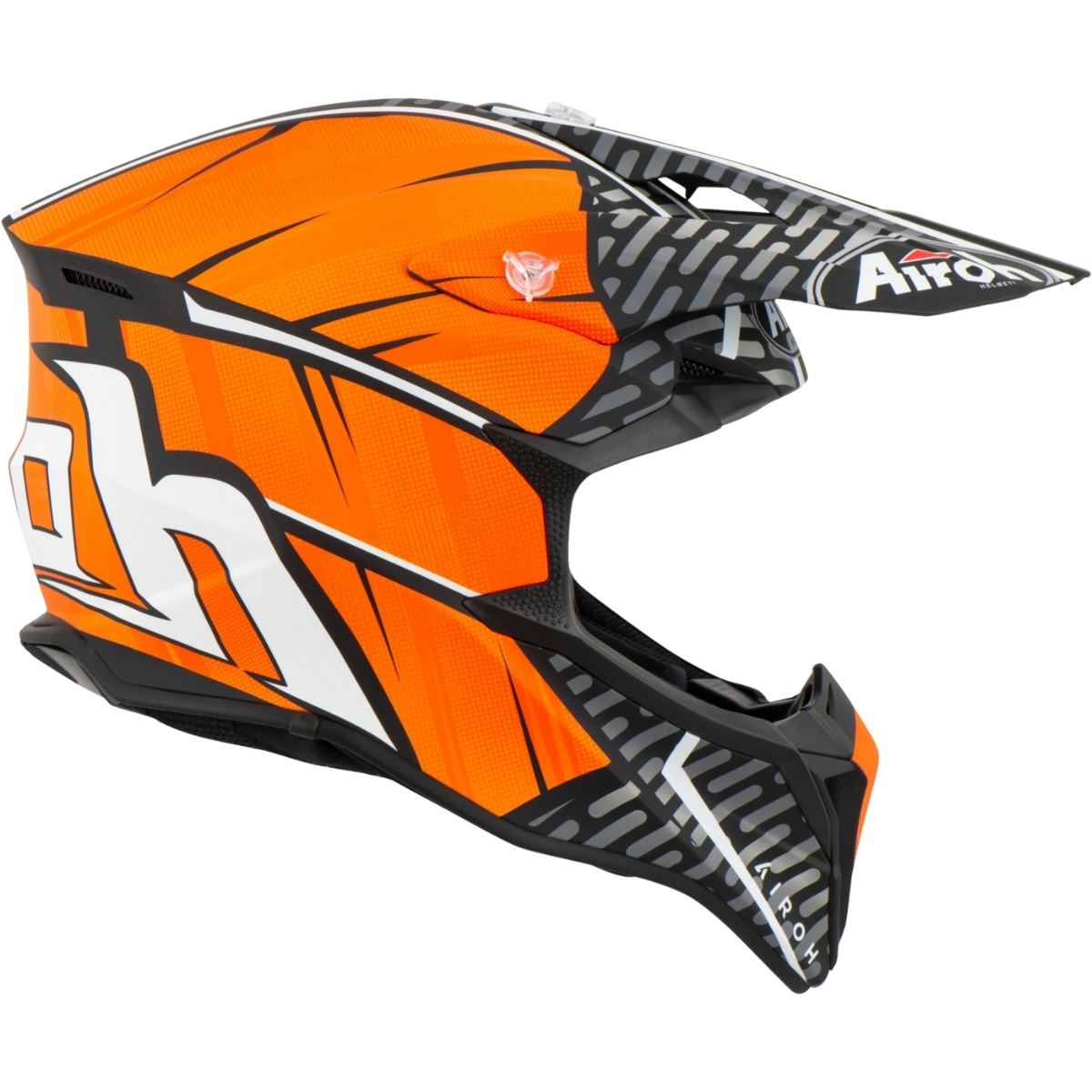 Capacete Airoh Wraap Idol Laranja Capacete off-road laranja com detalhes preto, branco e cinza e texto 'Airoh'